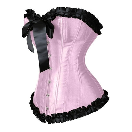 TrdSipl Lace Corset Tops for Women Cute Satin Lace Bustier Tops Floral Trim Shapewear Bodysuit Plus Size Boned Halloween Outfits Pink M