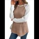 thumbnail image 2 of Tops Casuales de Punto Gofre con Cuello Redondo y Larga con Bloques de Color para Mujer Caqui XXL, 2 of 10