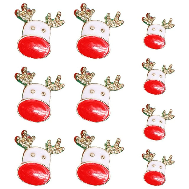 LNGOOR 10Pcs Christmas Nail Manicure Rhinestone Xmas Cartoon Design Elk Bells Christmas Tree Alloy Rhinestones Nail Accessories