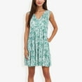 thumbnail image 3 of Women's Sleeveless V-Neck Floral Print Dress Tiered Flowy Sundress- Small, Green, 3 of 6