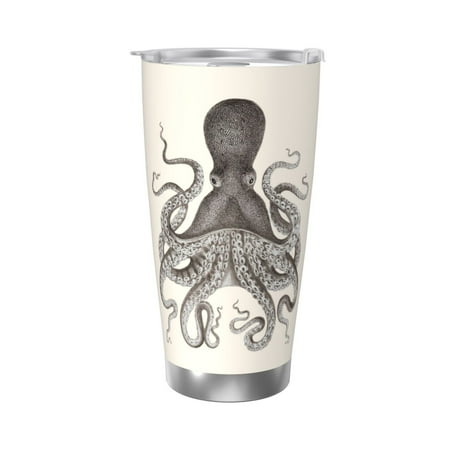 

Grey Vintage Octopus 20 Oz Water Bottle Insulated Tumblers Stainless Steel Cups Double Wall Tumbler with Lid