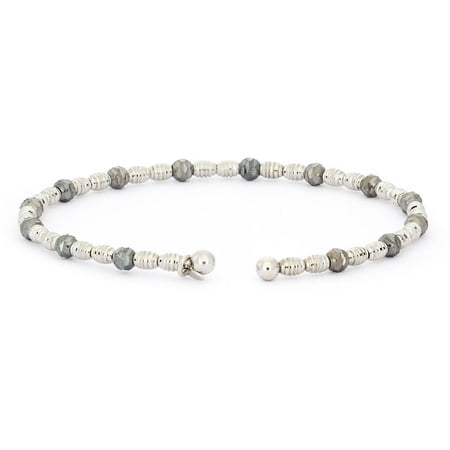 Giuliano Mameli Sterling Silver Black and White Rhodium-Plated Bangle with Oval and Round Faceted Beads