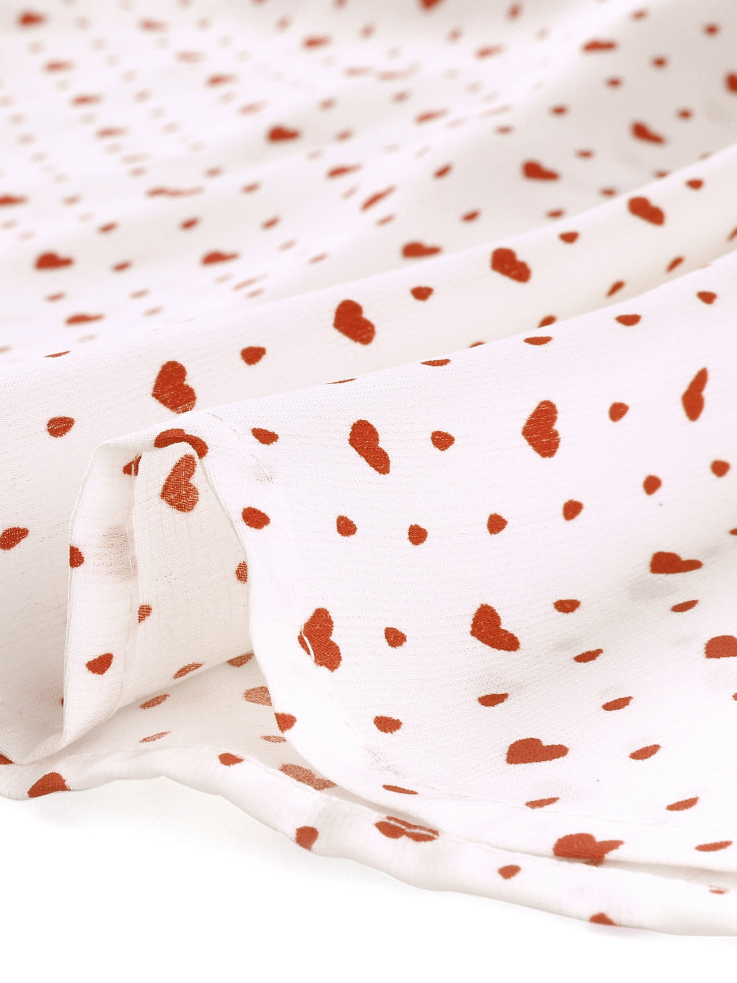Unique Bargains Women's Heart Print Puff Sleeve Peter Pan Collar A Line Mini Dress S White Red
