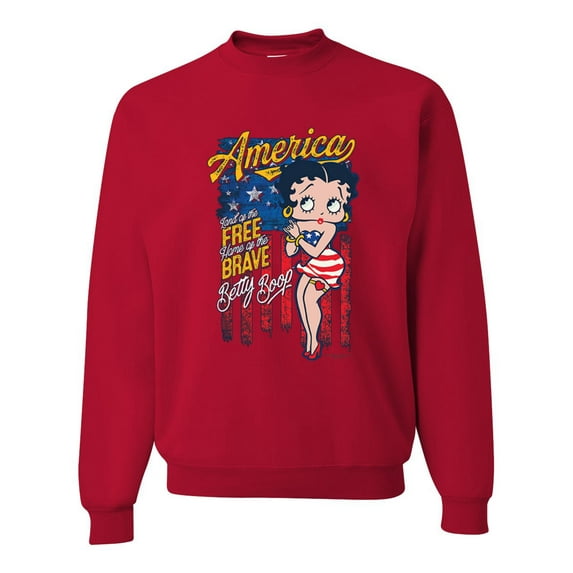 Wild Bobby, Betty Boop America Land of the Free Home of the Brave Betty Boop Unisex Crewneck Sweatshirt, Red, Large