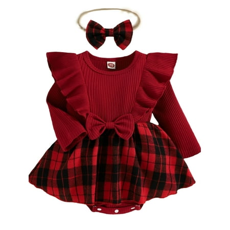 

PBaeM Newborn Girls Colorblock Casual Cute Long Sleeve Jumper Romper Headband 2 Piece Ribbed Outfit Sets
