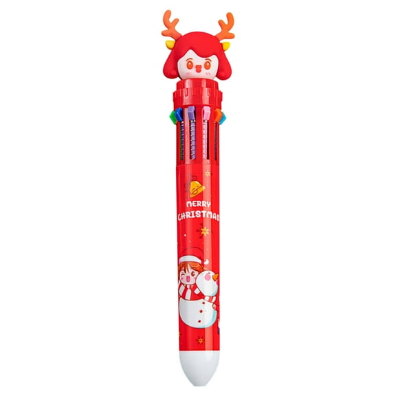 New Style Cute 10 Colors Christmas Press Ballpoint Pen, 1PC Cute Cartoon Christmas Pen Class Stationery Prize