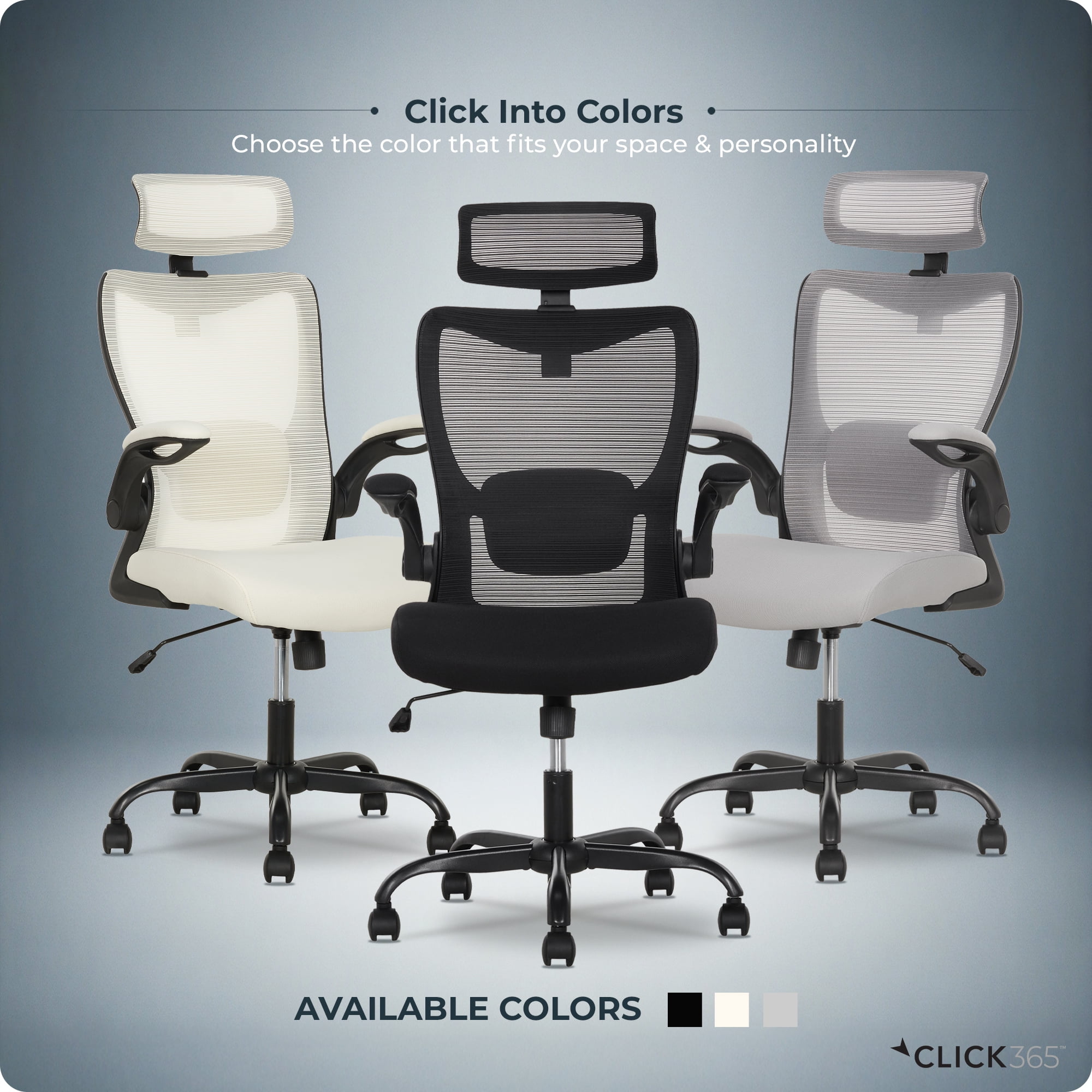Click365 Adult Mesh High Back Indoor Residential Ergonomic and Adjustable Headrest Office Chairs, Hardware Kit, Black
