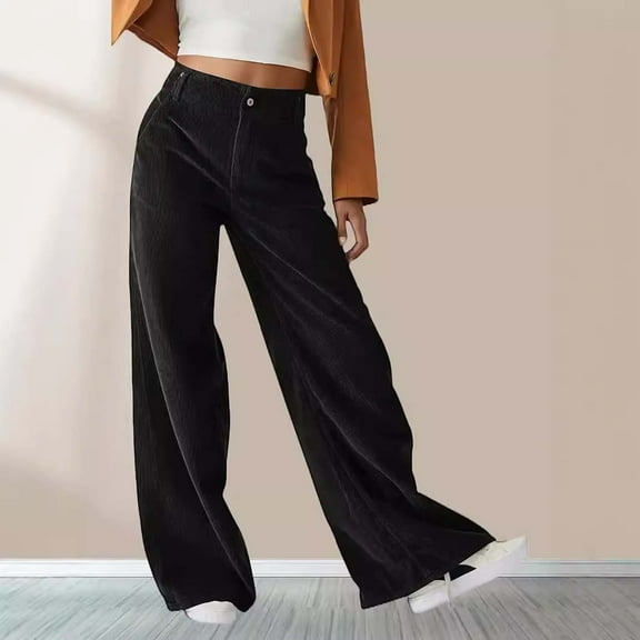 Delayuji Petite Sweatpants for Women Women's 2025 Autumn and Corduroy Fabric New Drapey High Waist Slim Casual Straight Women's Trousers Fleece Lined Pants Women Black L