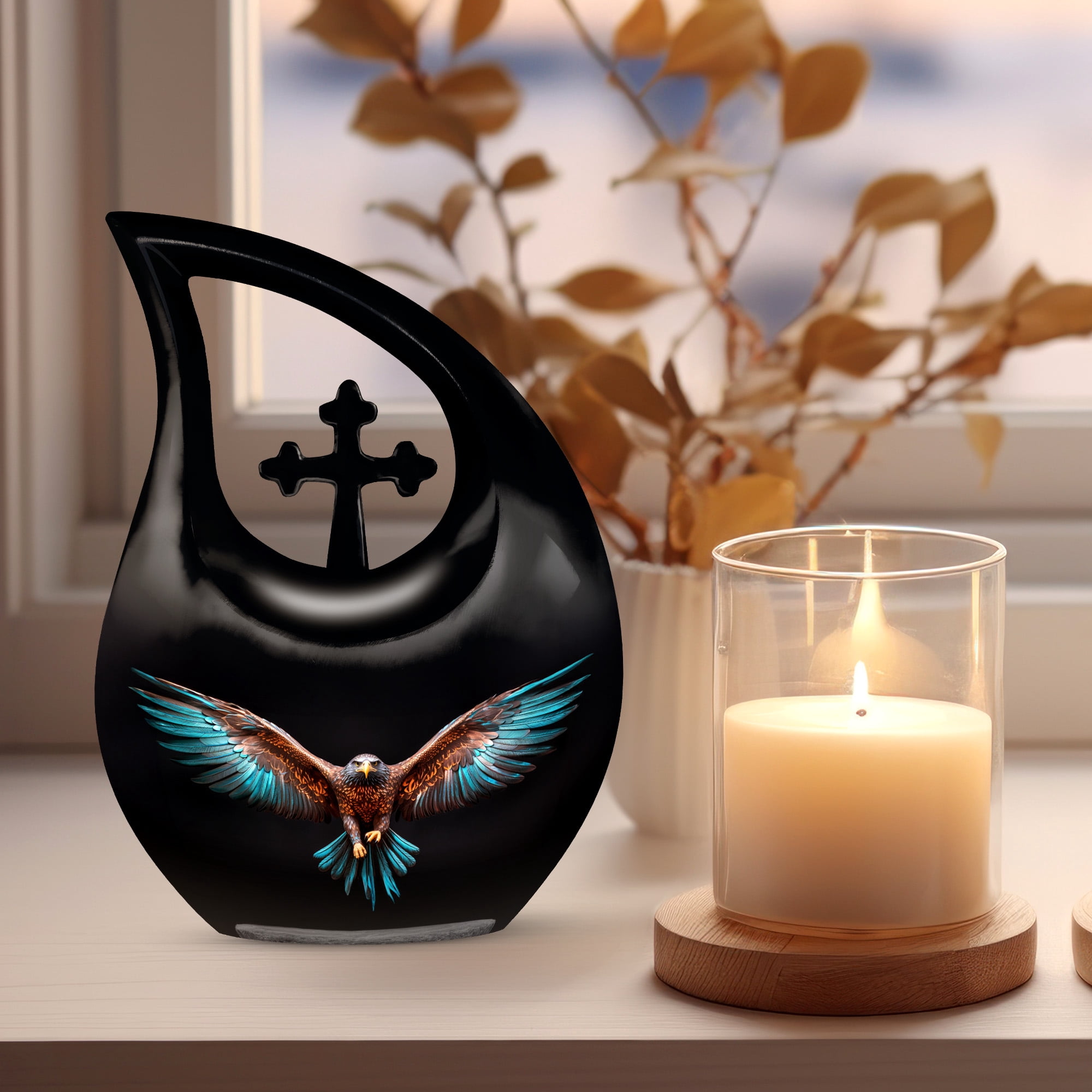 MUKTIVE Blue Eagle Cremation Urns for Men and Women - Large Cross Drop Funeral Urn for Grandmother & Grandfather - Urn for Human Ashes, Holds 180 Cubic - Memorial Gifts for Loss of Mom, 10 Inch