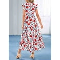 thumbnail image 5 of Women'S 2025 Summer Floral Midi Dress Cap Sleeve V Neck Ruffle Long Flowy Boho Casual Beach Vacation Dresses Picture1 XL, 5 of 7