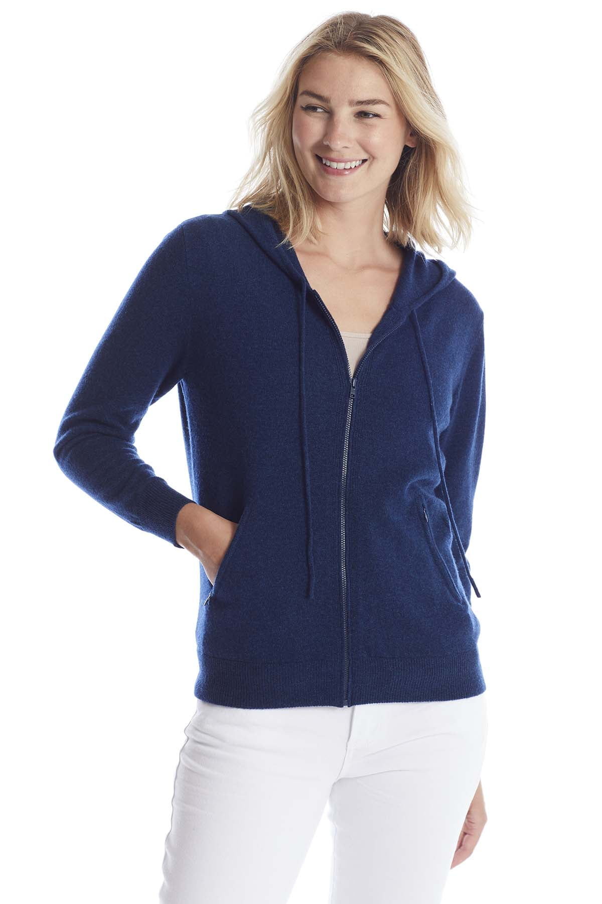 Invisible World Women's 100% Cashmere Sweater Zip Up Hooded Cardigan -  Walmart.com