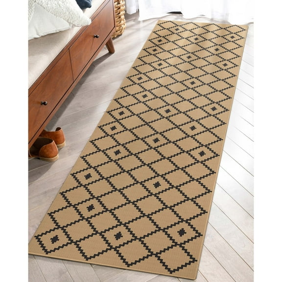 Well Woven Well-Jute Flatweave Akita Diamond 2'3" x 7'3" Runner Rug Beige & Black