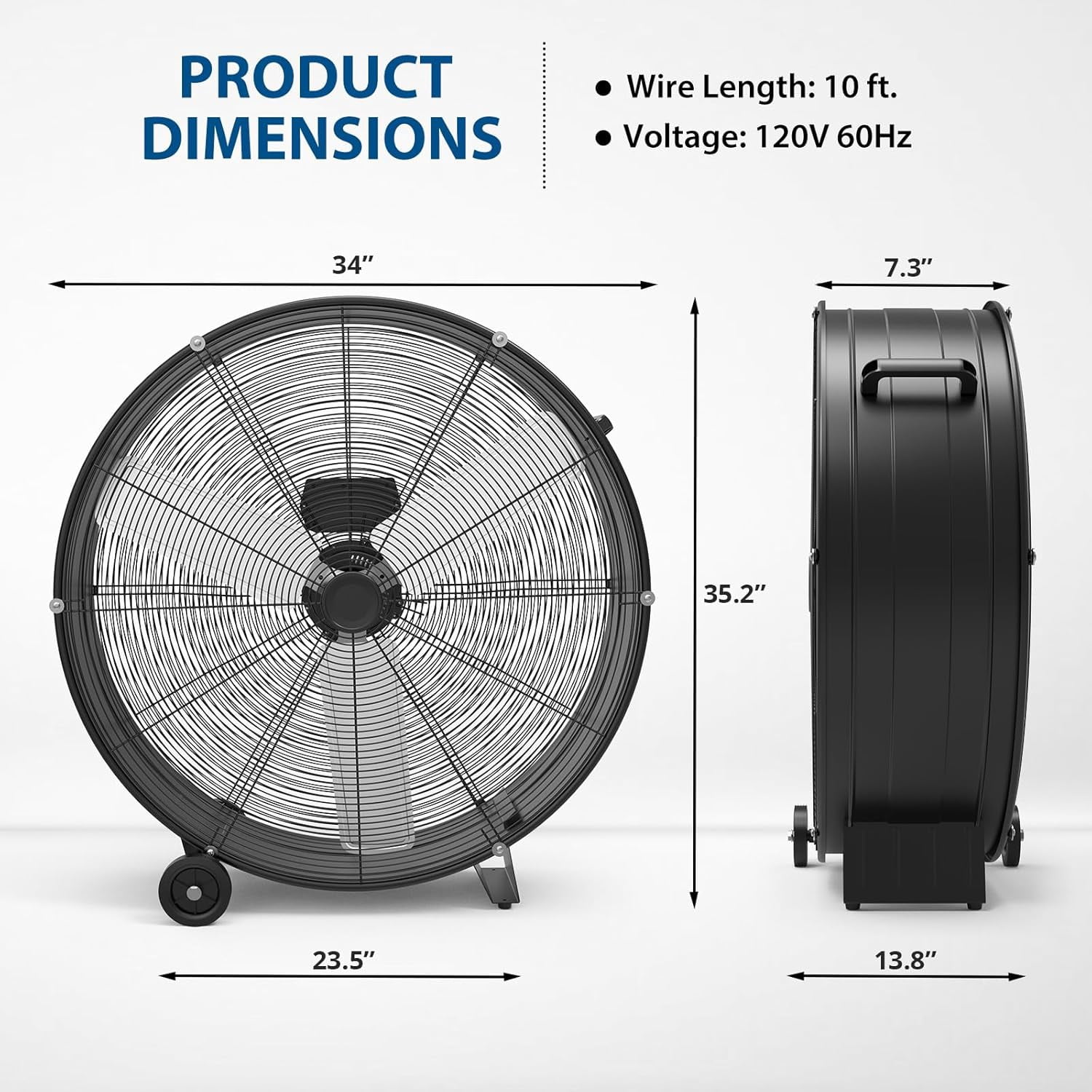 Mescukay 30 inch Industrial Drum Fan, 330W High Velocity Floor Fan, 3 Speed Heavy Duty Metal Fan with Casters Handle, Powerful Motor Air Circulator for Warehouse, Factory, Garage, Patio, Basement