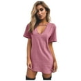 thumbnail image 3 of Viikei Plus Size Short Sleeve Dress for WomenO-Neck Mid-length Solid Color Dresses, 3 of 4