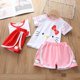 thumbnail image 4 of Hello Kitty nueva ropa para niños verano niñas lindo estampado de gato de dos piezas de algodón cuello redondo Camiseta + conjunto de pantalones cortos, 4 of 5
