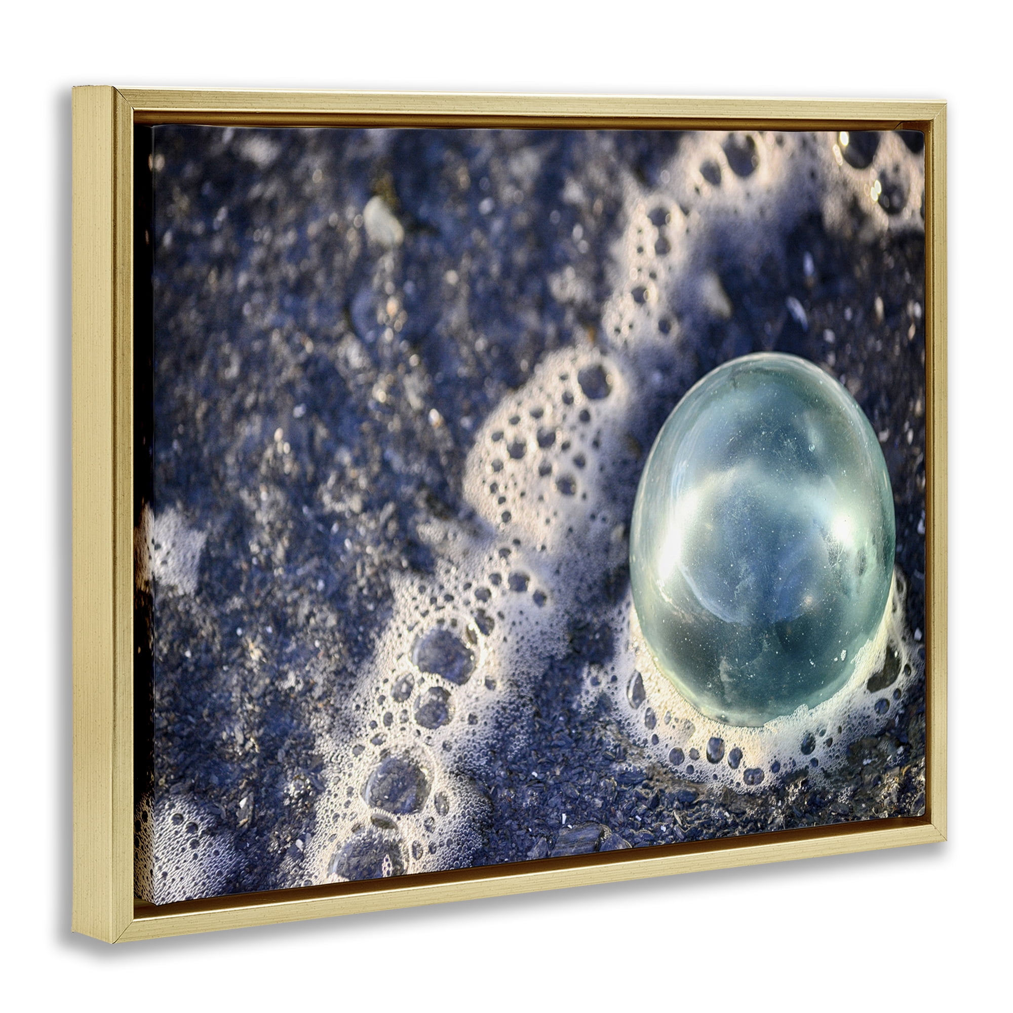 Stupell Industries Beach Foam & Bubble Nautical & Beach Photography Gold Floater Framed Canvas Art Print Wall Art, 21 x 17