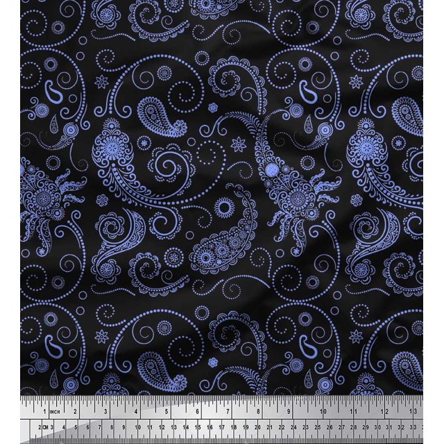 Soimoi Toile de Voile de Coton Imprimé Floral & Paisley 1 Yard 42 Inch Wide