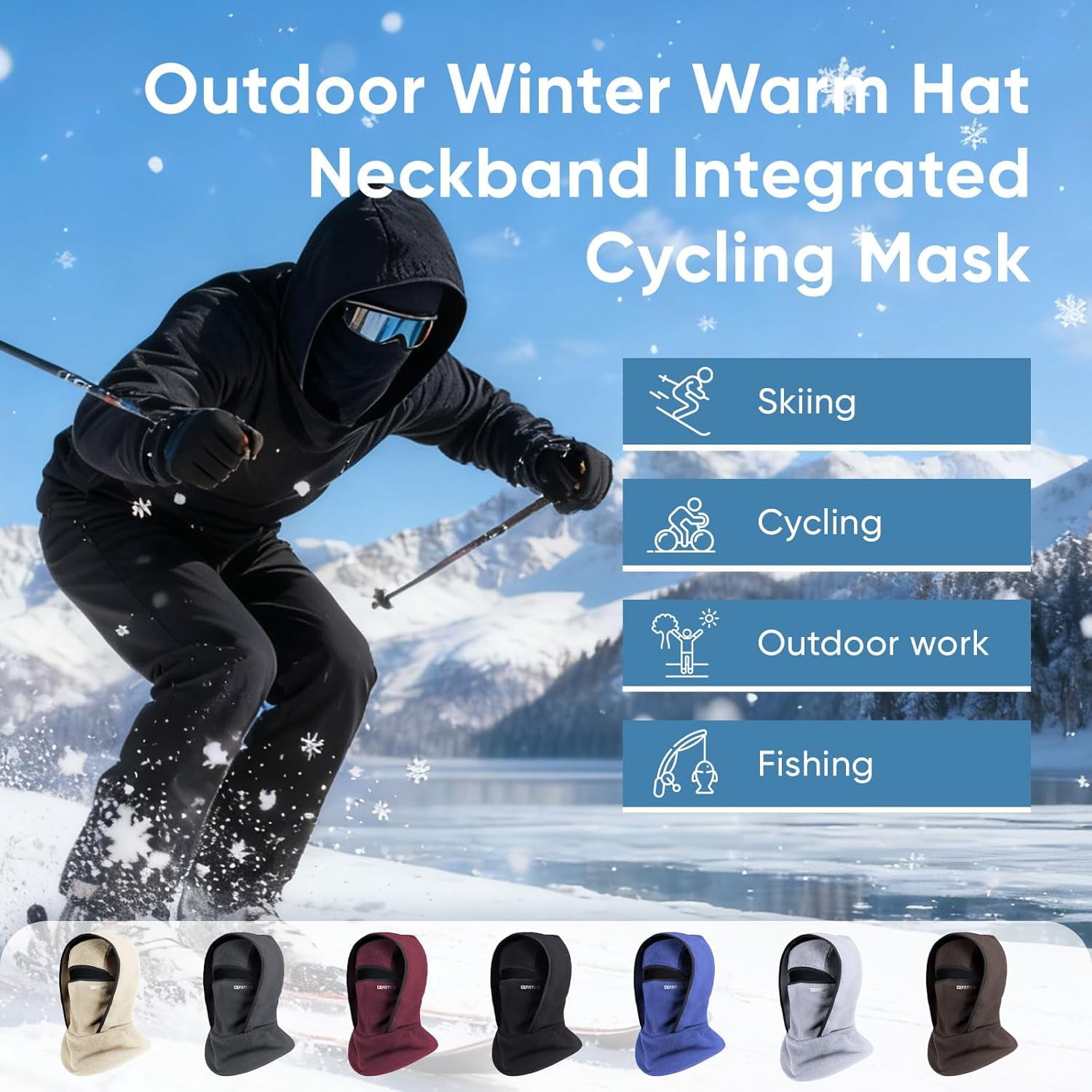 Outdoor Winter Warm Hat Neckband Integrated Cycling Ski Mask for Men Women Fleece Face Head Neck Cover Windproof