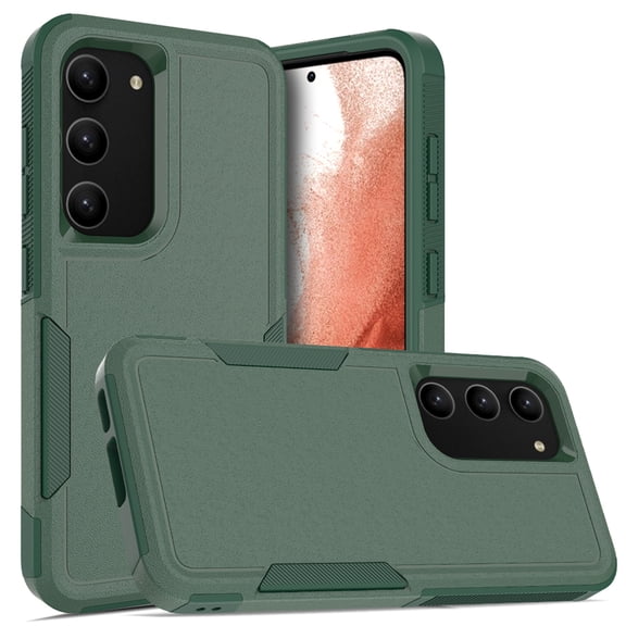 for Samsung Galaxy S23 Heavy Duty Case,Stylish 2 in 1 Military Grade Armor PC TPU Silicone Hybrid Rugged Shockproof Glossy Grip Edge Protective Anti-Scratch Back Phone Cover,Darkgreen