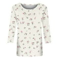 thumbnail image 4 of Xyxonk Beige 3/4 Sleeve Shirt Women Casual Three Quarter Length Sleeve T-Shirt Fashion Floral Print Shirts Soft Fall Crew-Neck Clothes Beige 2XL, 4 of 5
