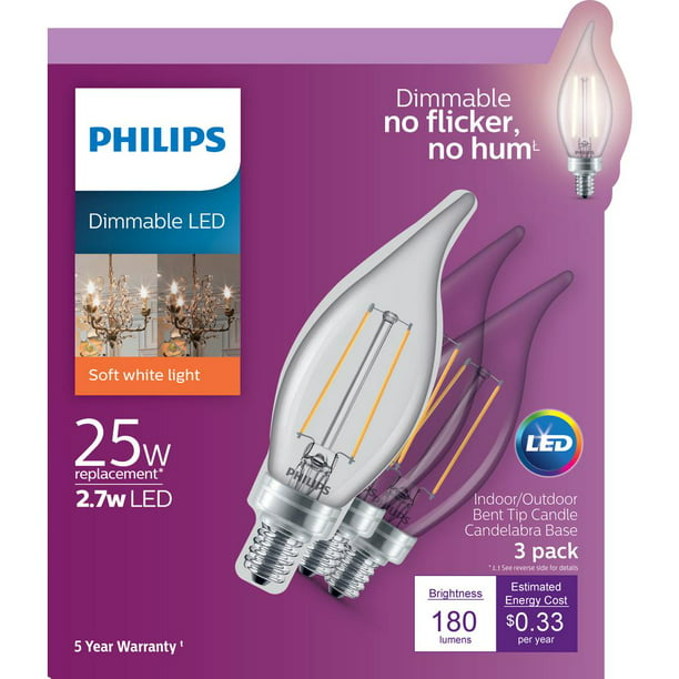 Philips 25-Watt Equivalent B11 Dimmable LED Bent Tip Candle Light Bulb Soft  White - Walmart.com