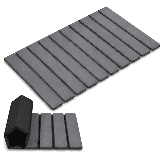 Foldable Stone Bath Mat 24 x 16 Inch, Grey Diatomaceous Earth Shower Mat, Super Absorbent Quick Dry Non Slip Bathroom Floor Mat, Easy to Clean & Store