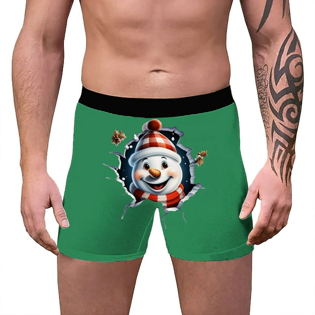 FhsagQ Underwear Men's Underwear with Pouch Support Mens Christmas Underwear 3D Printed Breathable and Comfortable Inner Mid Rise With Waist Boyshort Underwea Features Green M