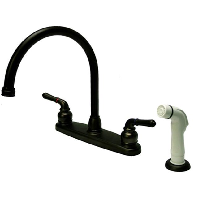 Kingston Brass KB795 Double Handle Goose Neck Kitchen Faucet with White Side Sprayer