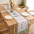 thumbnail image 3 of Table Runner 60 Inches Long for Kitchen Dining, Easter Dresser Scarf Farmhouse, Dining Table Decorations for Wedding/Parties, Cute Bunny Eggs Flowers Plants Pink Checkered 13 x 60 In, 3 of 8