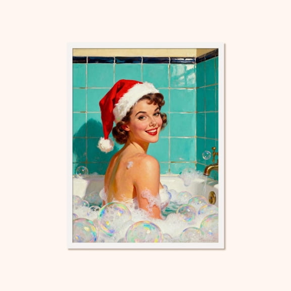 Retro Pin Up Girl Bathroom Wall Art Poster, Unframed Poster Size 8x12