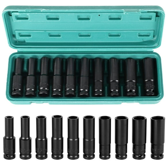 10 Pcs Deep Impact Socket Set Drive Metric Wrench Socket 8 to 19mm