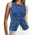 thumbnail image 3 of Sleeveless Crew Neck Women Slim Fit Button Down Denim Vest Tops, 3 of 5