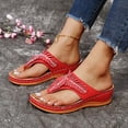 thumbnail image 6 of Sandals Women Dressy Summer Comfortable Flip Flops with Arch Support Flower Hollow Thong Clip Toe Wedge Sandals Lightweight Ladies Beach Shoes Slipper, 6 of 9