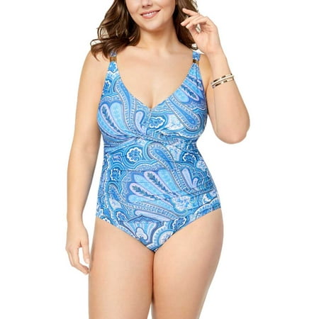 Ralph Lauren Women Plus Size Slimming Fit One-Piece Swimsuit Aegean Paisley
