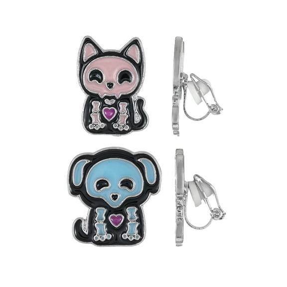 Way to Celebrate Skeleton Pet Halloween Clip-On Stud Earrings, 2 Pairs