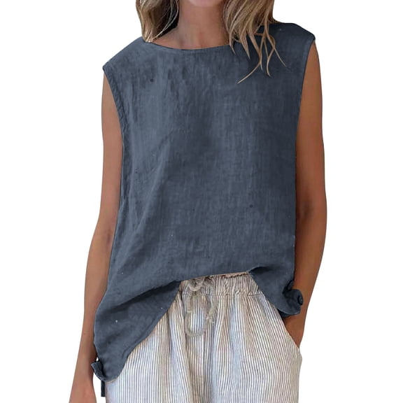 STETMN Women's Casual Tank Top Sleeveless Loose Fit Blouse with Side Split Breathable Summer Top for Beach