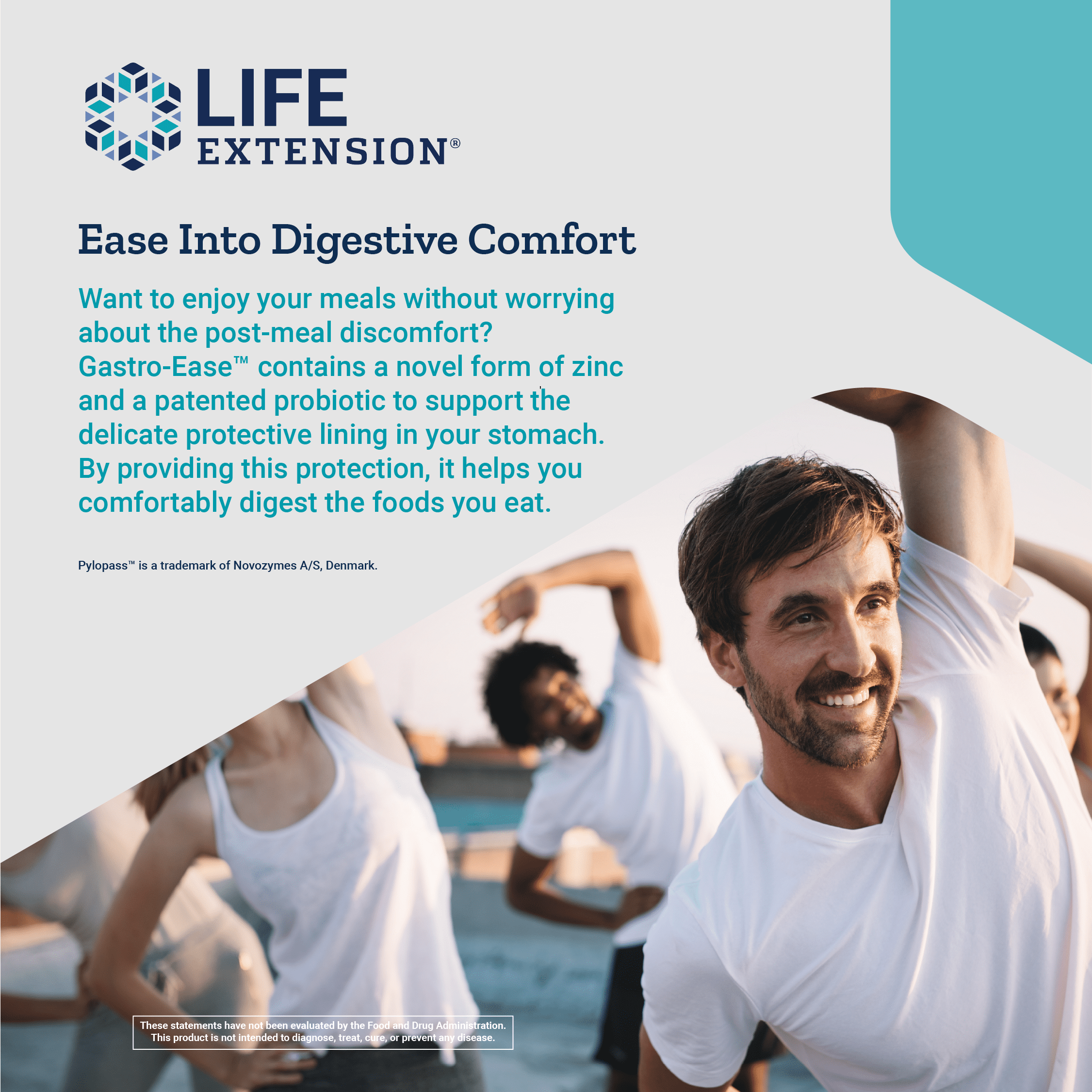 Life Extension Gastro-Ease™, zinc L-carnosine, Pylopass™ Lactobacillus reuteri probiotics, digestion supplement, gut health, stomach comfort, gluten-free, non-GMO, vegetarian, 60 capsules