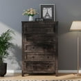thumbnail image 4 of Merluxy Farmhouse 5 Drawers Dresser, Wood Rustic Chest of Drawers with Metal Handles, Hallway, Entryway, Black Oak, 4 of 9