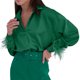 thumbnail image 1 of Txlixc Blusa de mujer pluma de manga larga solapa blusa casual suelta Txlixc moda, 1 of 7