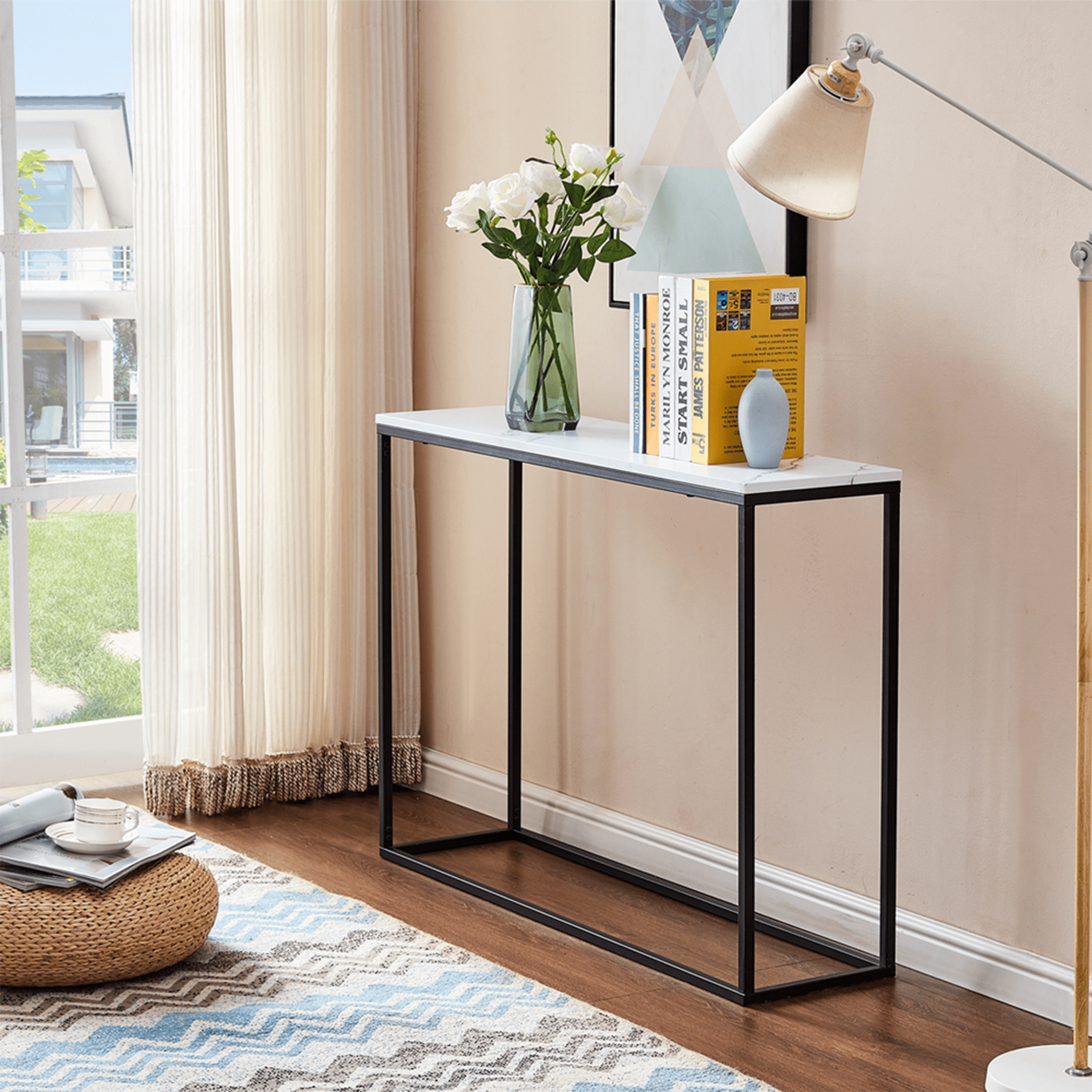 BTMWAY Small Entryway Table with Marble Top & Metal Frame