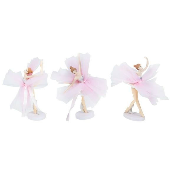 icolorfuled Ballerina Figurine Cake Topper Gauze Pink Cake Ornaments 3 Sets 5.7x1.8in