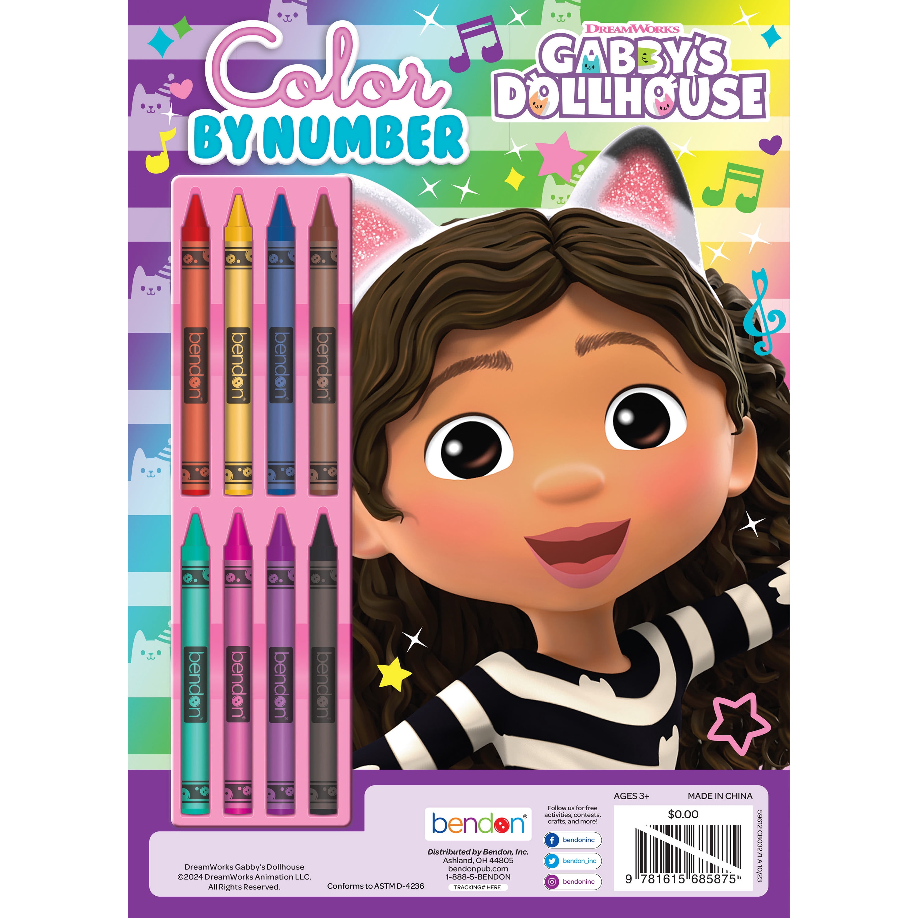 GABBY'S DOLLHOUSE COLOR BY NUMBER BOOK WITH 8 CRAYONS