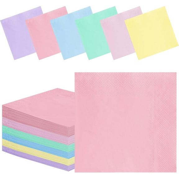 Rainbow Party Napkins - Disposable 3 Ply Pastel Color Beverage Dinner Napkins for Parties