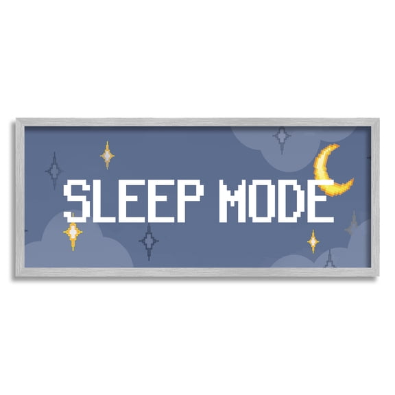 Stupell Industries Sleep Mode Pixel Phrase Nature Painting Gray Framed Art Print Wall Art, 24 x 10