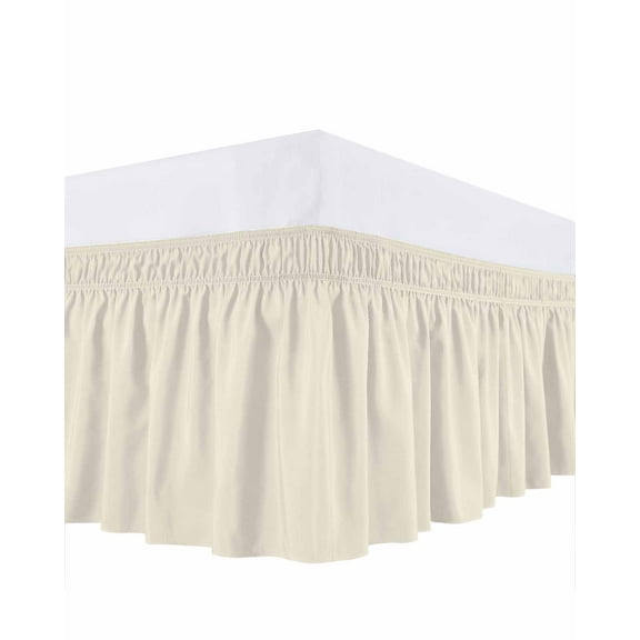 Cream Bed Skirt King Size 18" Drop Solid Color Ruffled Wrap Around Bed Skirts Adjustable Elastic Bedskirt Dust Ruffle for King Size Bed