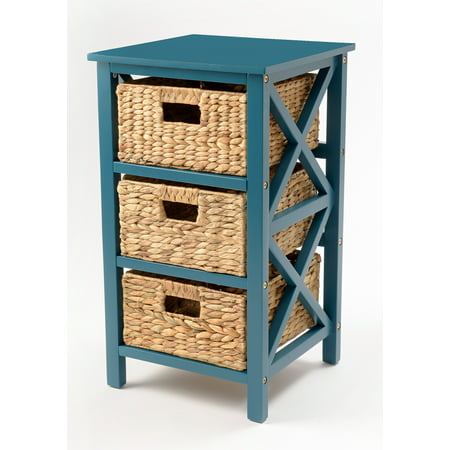 3 Tier X Side End Table Storage Cabinet With 3 Baskets In Teal
