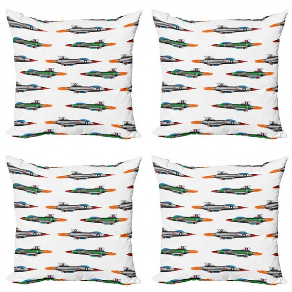 Ambesonne Colorful Throw Pillow Cover 4 Pack, Jets Aviation Design, 18", Multicolor