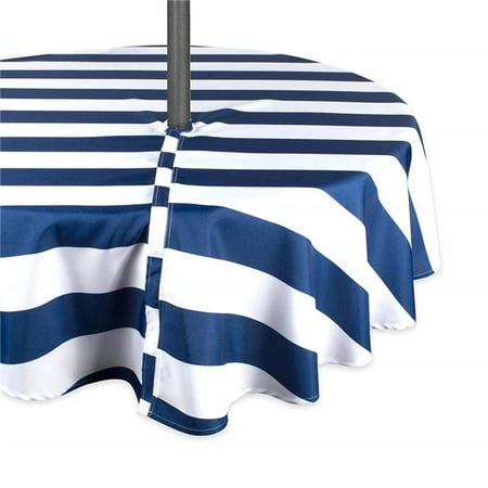 

60 in. Nautical Blue Cabana Stripe Outdoor Round Tablecloth with Zipper