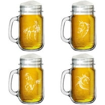 16oz Mason Jar Glass Mug w/Handle Gift Set of 4 FANCY Horse Collection