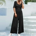 thumbnail image 5 of Gaecuw Overall Jumpsuit for Women Short Sleeve Overall Square Neck Band Collar Solid Onesie One Piece Outfits Casual Loose Baggy Long Pants Wide Leg Summer Romper Pull On Ankle Length Trousers, 5 of 6